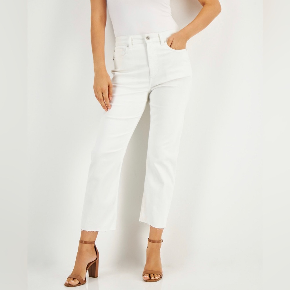 CORE DENIM STRAIGHT NWT: CROPPED RAW HEM HIGH RISE WHITE JEANS SIZE 14